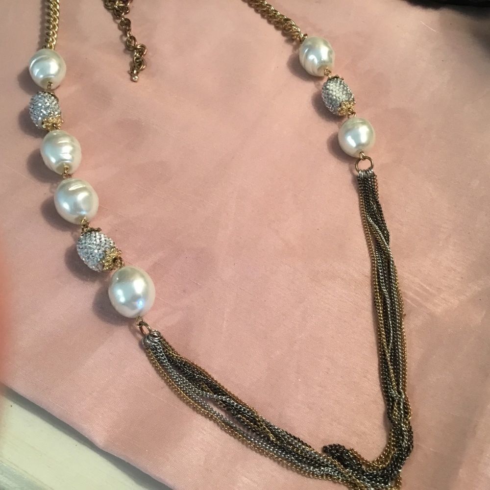 Goldtone and Gunmetal Faux Pearl & Pave Necklace